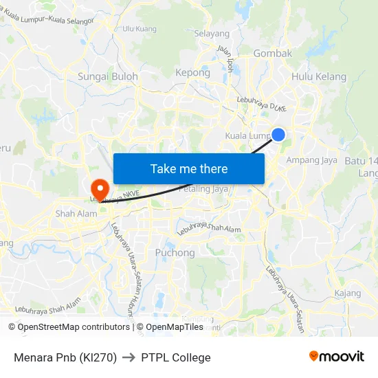 Menara Pnb (Kl270) to PTPL College map