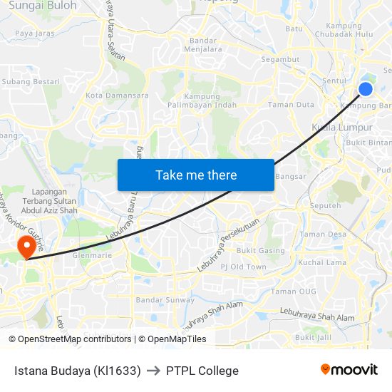 Istana Budaya (Kl1633) to PTPL College map