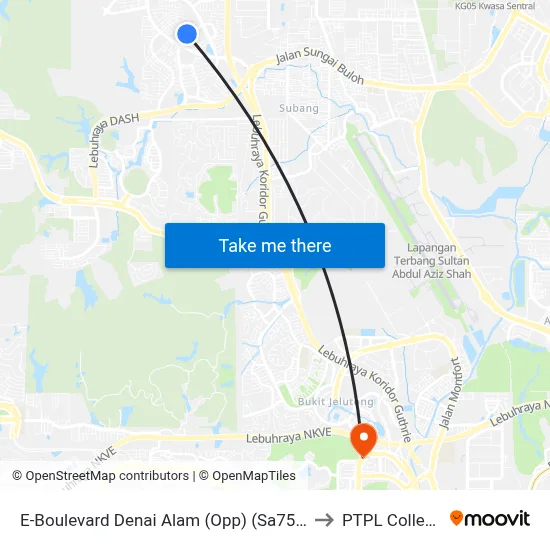 E-Boulevard Denai Alam (Opp) (Sa757) to PTPL College map