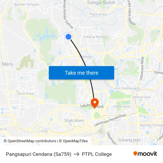 Pangsapuri Cendana (Sa759) to PTPL College map