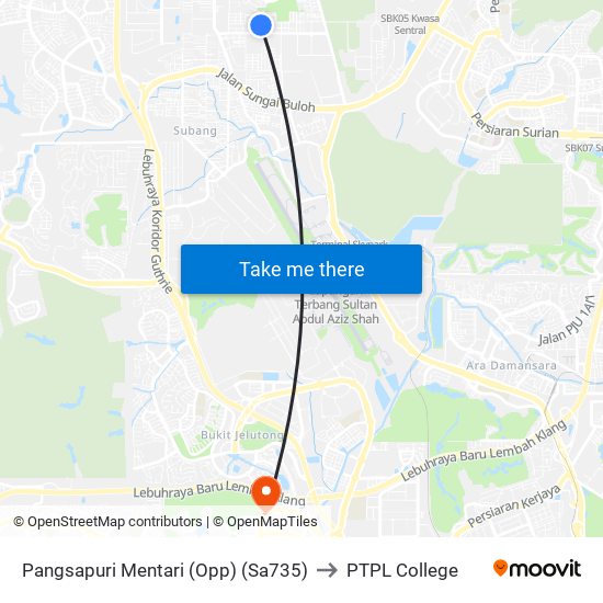 Pangsapuri Mentari (Opp) (Sa735) to PTPL College map