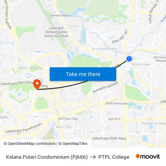 Kelana Puteri Condominium (Pj686) to PTPL College map