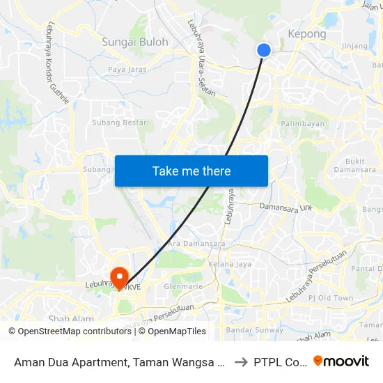 Aman Dua Apartment, Taman Wangsa Permai (Sl546) to PTPL College map