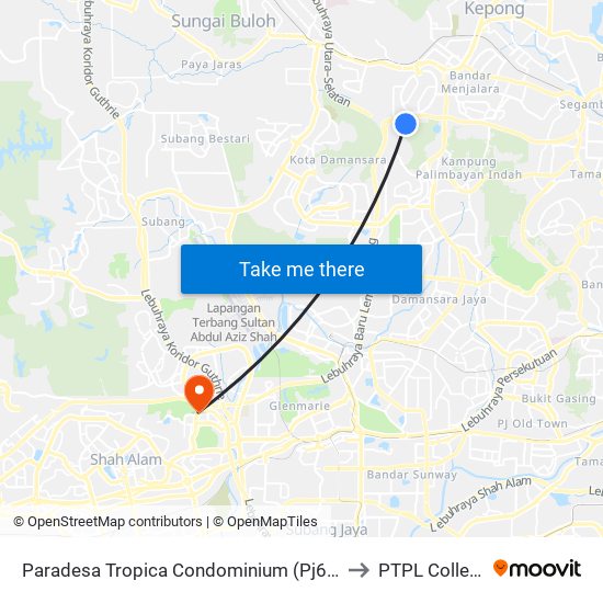 Paradesa Tropica Condominium (Pj646) to PTPL College map