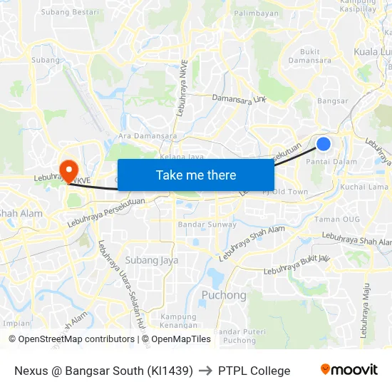 Nexus @ Bangsar South (Kl1439) to PTPL College map