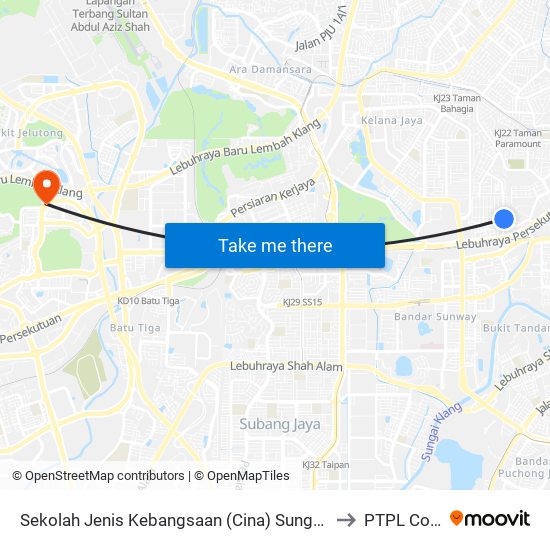 Sekolah Jenis Kebangsaan (Cina) Sungai Way (Pj113) to PTPL College map