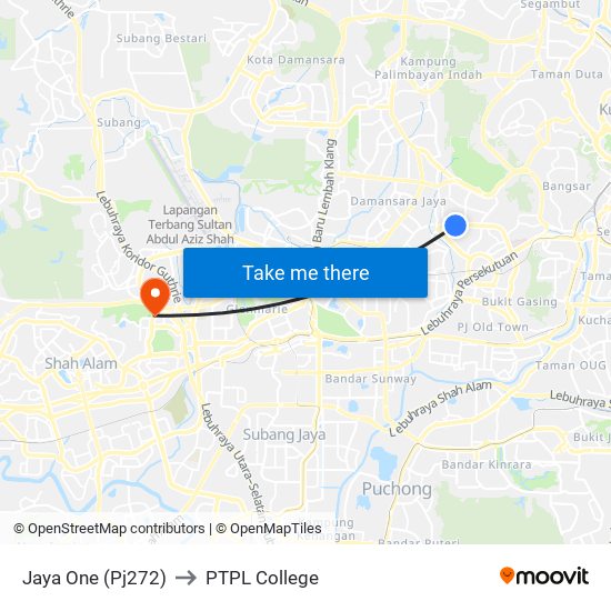 Jaya One (Pj272) to PTPL College map
