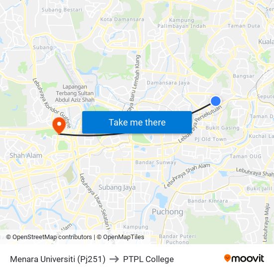 Menara Universiti (Pj251) to PTPL College map