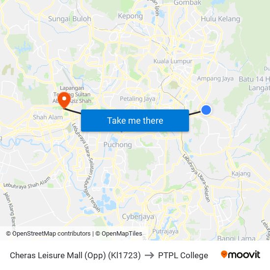 Cheras Leisure Mall (Opp) (Kl1723) to PTPL College map