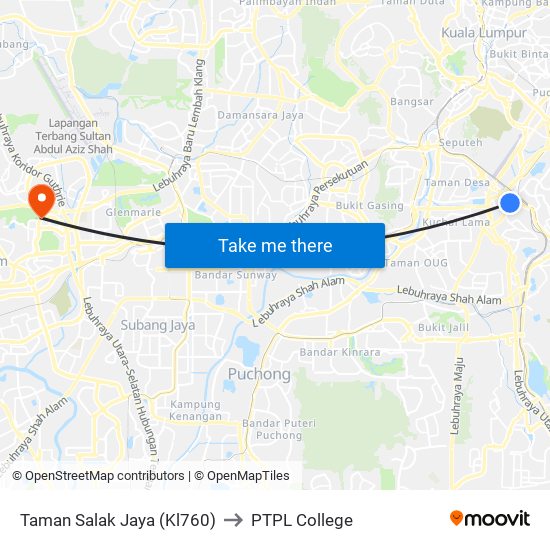 Taman Salak Jaya (Kl760) to PTPL College map