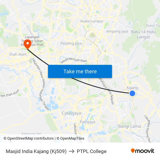 Masjid India Kajang (Kj509) to PTPL College map