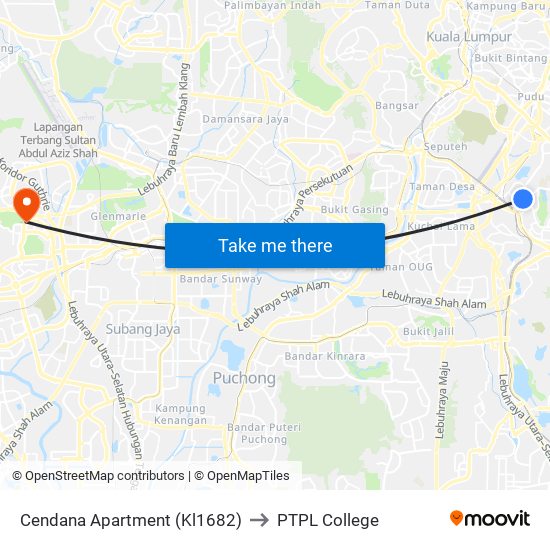 Cendana Apartment (Kl1682) to PTPL College map