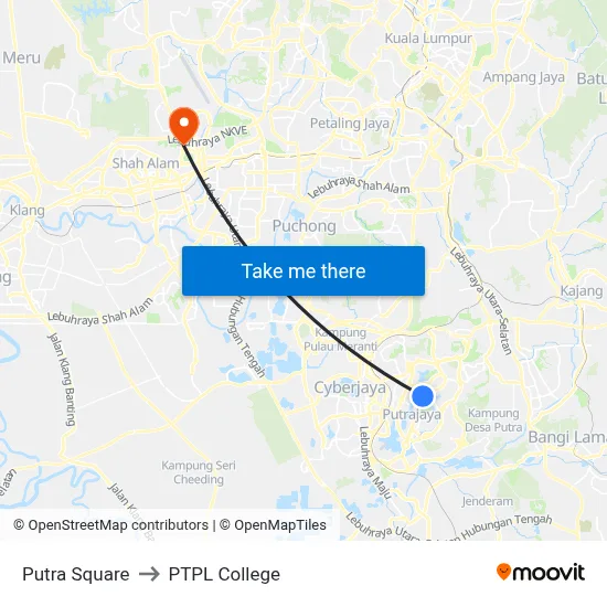 Putra Square to PTPL College map
