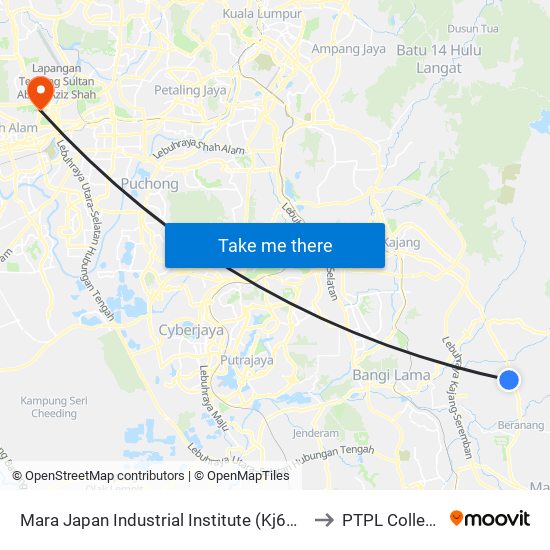 Mara Japan Industrial Institute (Kj610) to PTPL College map