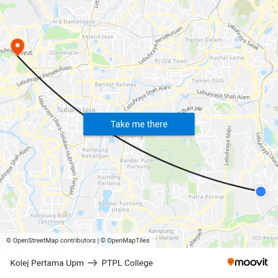Kolej Pertama Upm to PTPL College map