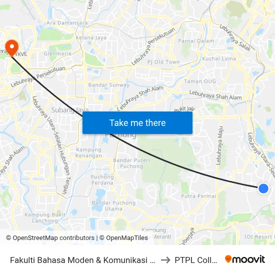 Fakulti Bahasa Moden & Komunikasi (Opp) to PTPL College map