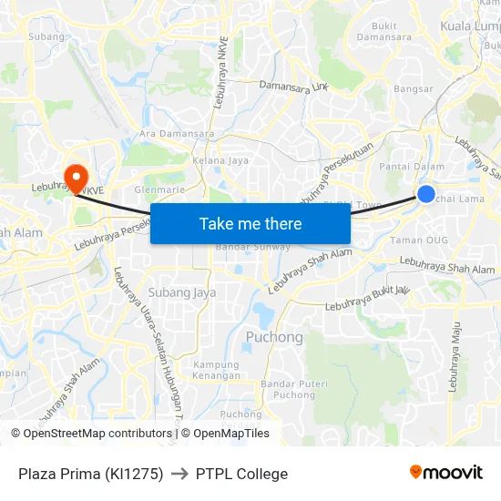 Plaza Prima (Kl1275) to PTPL College map