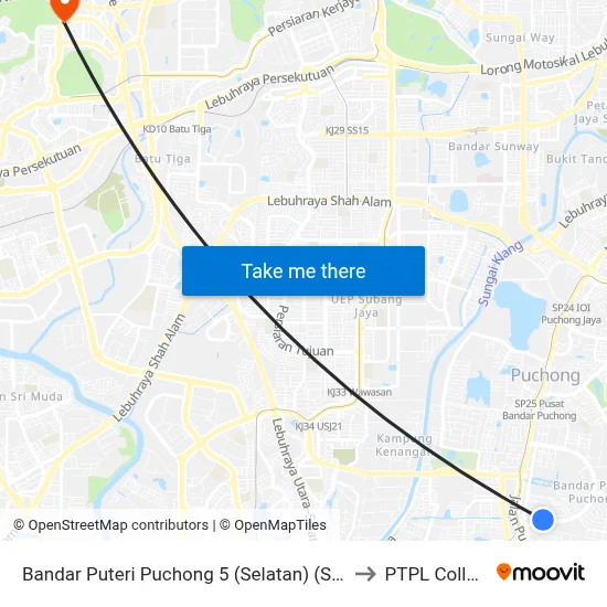 Bandar Puteri Puchong 5 (Selatan) (Sj469) to PTPL College map