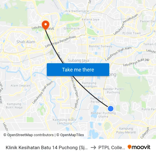 Klinik Kesihatan Batu 14 Puchong (Sj491) to PTPL College map