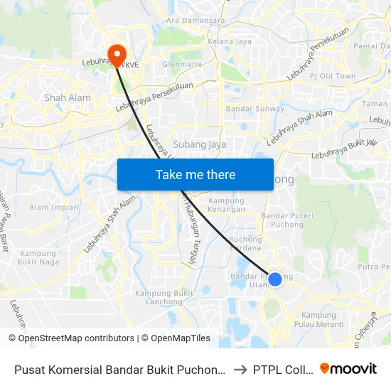 Pusat Komersial Bandar Bukit Puchong (Sj223) to PTPL College map