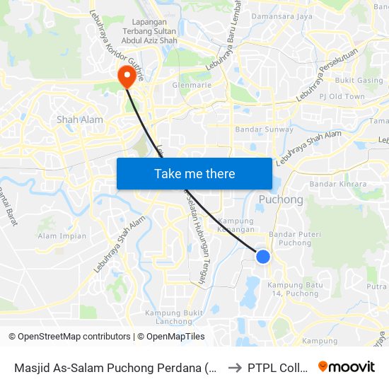 Masjid As-Salam Puchong Perdana (Sj300) to PTPL College map