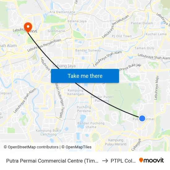 Putra Permai Commercial Centre (Timur) (Sj213) to PTPL College map