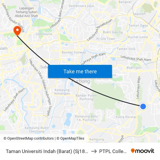 Taman Universiti Indah (Barat) (Sj187) to PTPL College map