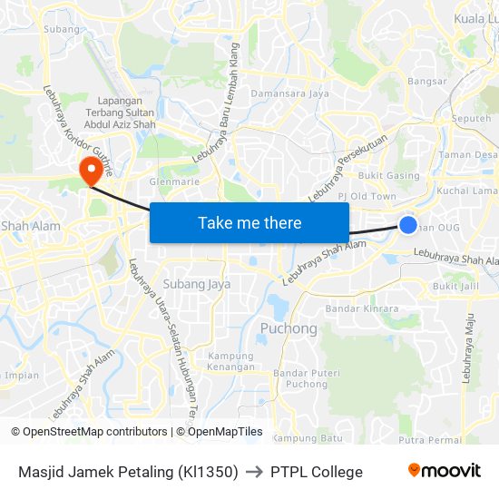 Masjid Jamek Petaling (Kl1350) to PTPL College map