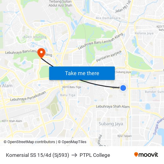 Komersial SS 15/4d (Sj593) to PTPL College map