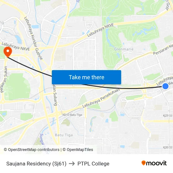 Saujana Residency (Sj61) to PTPL College map