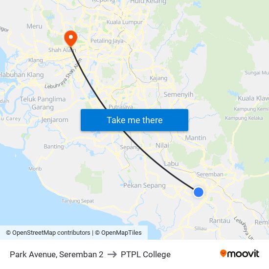 Park Avenue, Seremban 2 to PTPL College map