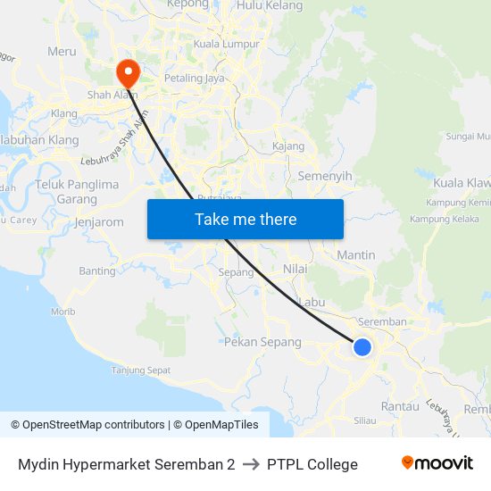 Mydin Hypermarket Seremban 2 to PTPL College map