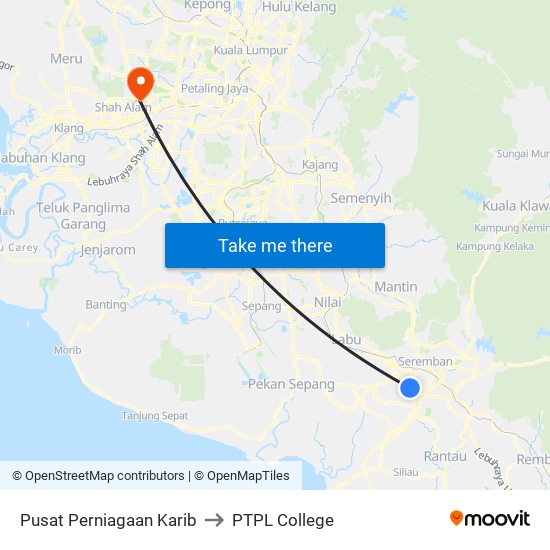 Pusat Perniagaan Karib to PTPL College map