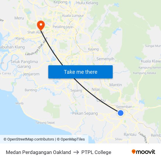 Medan Perdagangan Oakland to PTPL College map