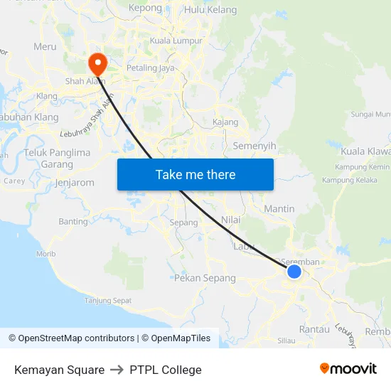 Kemayan Square to PTPL College map