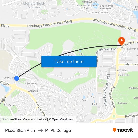 Plaza Shah Alam to PTPL College map