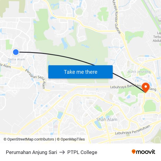 Perumahan Anjung Sari to PTPL College map
