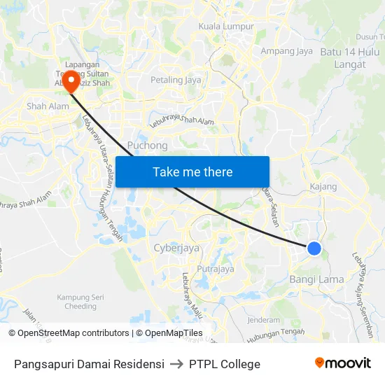 Pangsapuri Damai Residensi to PTPL College map