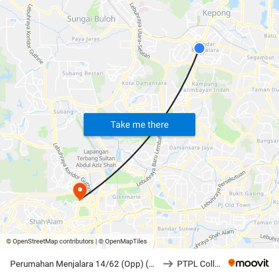 Perumahan Menjalara 14/62 (Opp) (Kl513) to PTPL College map