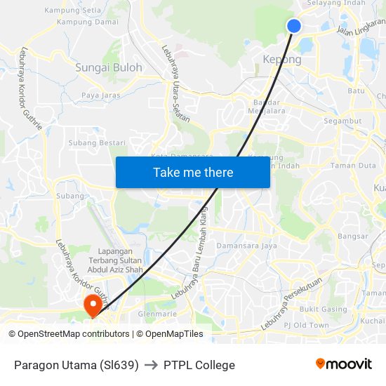 Paragon Utama (Sl639) to PTPL College map