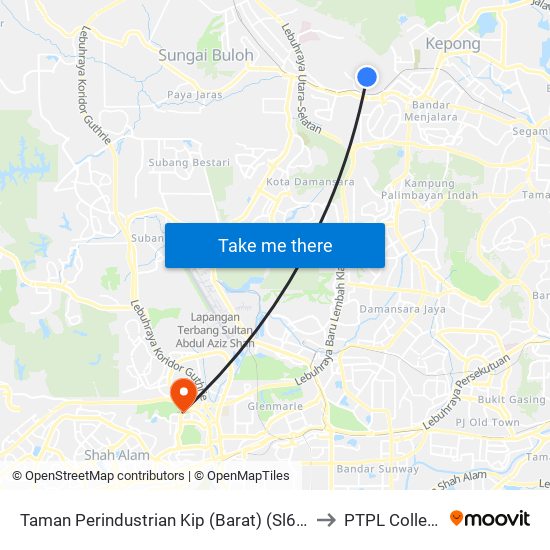 Taman Perindustrian Kip (Barat) (Sl618) to PTPL College map