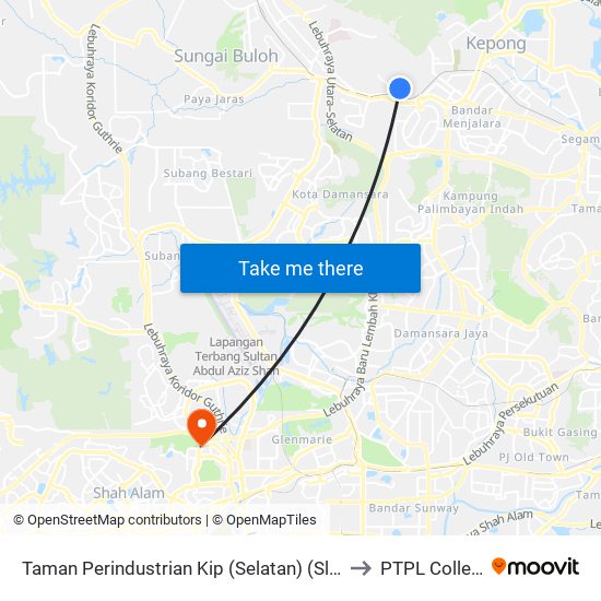 Taman Perindustrian Kip (Selatan) (Sl619) to PTPL College map