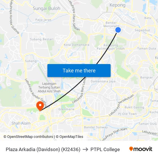 Plaza Arkadia (Davidson) (Kl2436) to PTPL College map