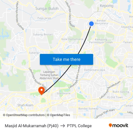 Masjid Al-Mukarramah (Pj40) to PTPL College map