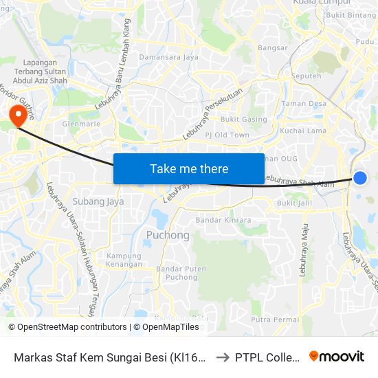 Markas Staf Kem Sungai Besi (Kl1671) to PTPL College map