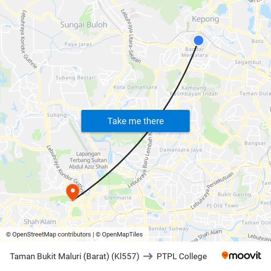 Taman Bukit Maluri (Barat) (Kl557) to PTPL College map