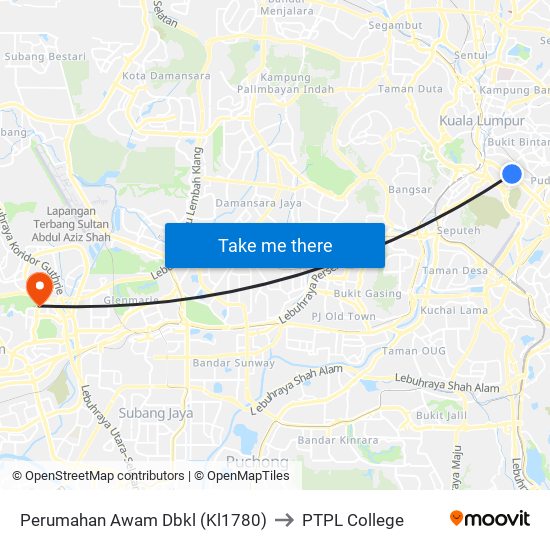 Perumahan Awam Dbkl (Kl1780) to PTPL College map