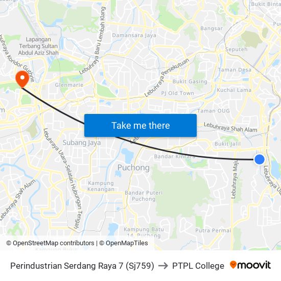 Perindustrian Serdang Raya 7 (Sj759) to PTPL College map