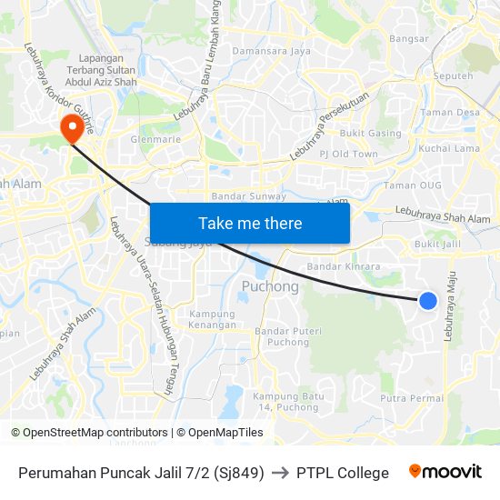 Perumahan Puncak Jalil 7/2 (Sj849) to PTPL College map