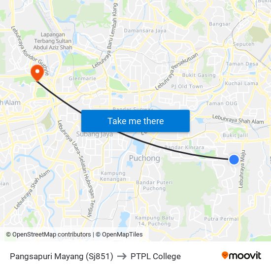 Pangsapuri Mayang (Sj851) to PTPL College map